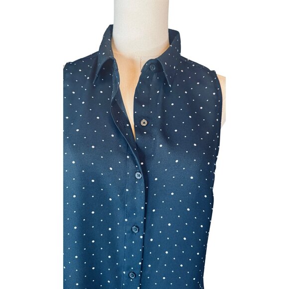 2/$30 Banana Republic Small Classic Fit Navy Sleeveless Button-Up Blouse Polyest - Picture 6 of 16